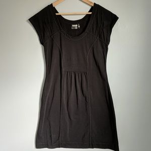 Athleta Black Midi Bodycon Dress with Cap-Sleeves